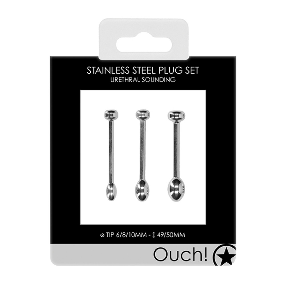 Shots Ouch Urethral Sounding Metal Plug Set - 49/50mm