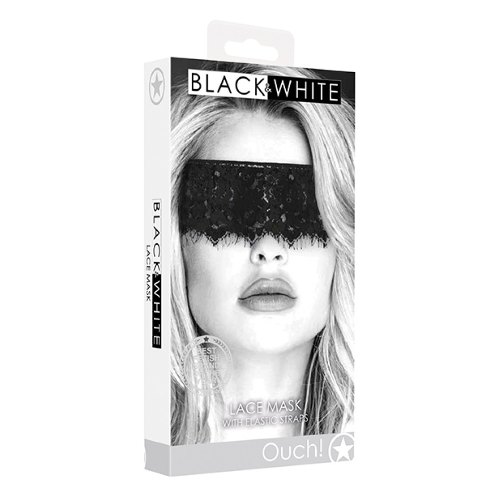 Shots Ouch Black & White Lace Mask w/Elastic Straps - Black