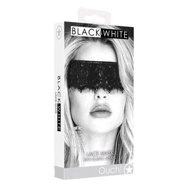 Shots Ouch Black & White Lace Mask w/Elastic Straps - Black