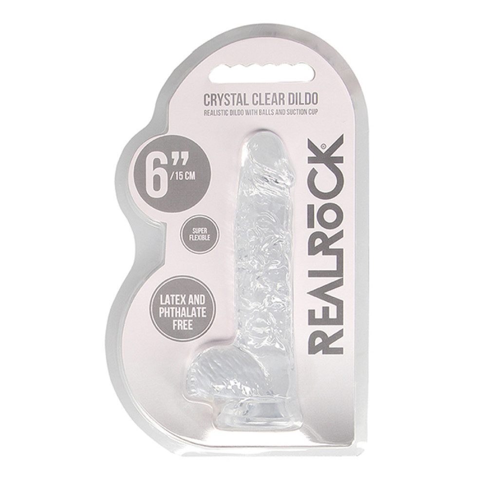 Shots RealRock Realistic Crystal Clear 6" Dildo w/Balls -  Transparent Clear