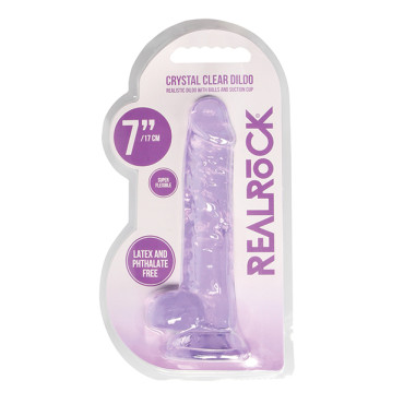Shots RealRock Realistic Crystal Clear 7" Dildo w/Balls - Purple