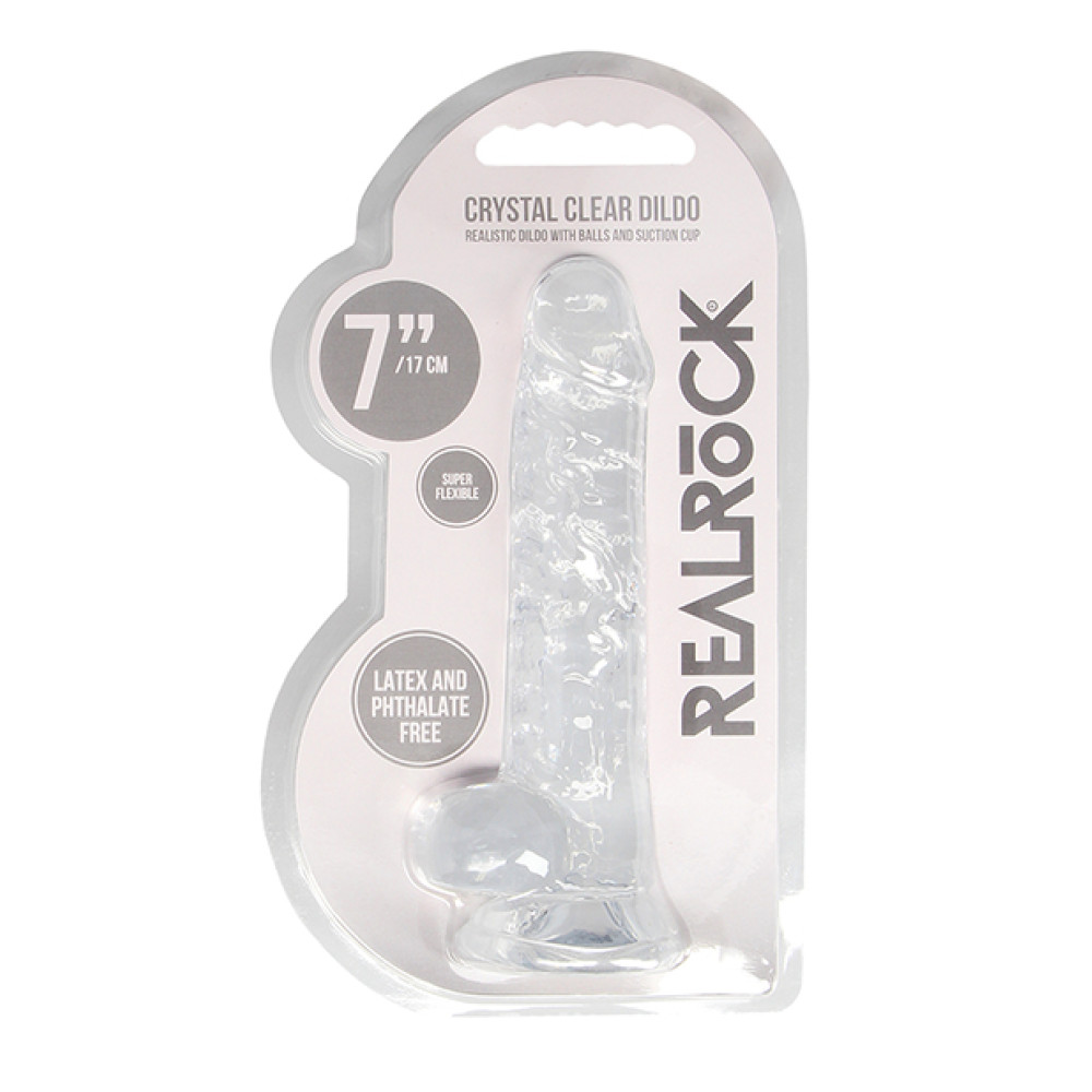 Shots RealRock Realistic Crystal Clear 7" Dildo w/Balls - Transparent Clear