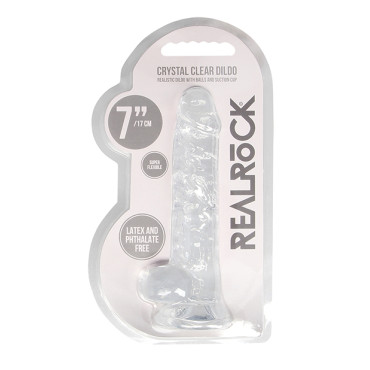 Shots RealRock Realistic Crystal Clear 7" Dildo w/Balls - Transparent Clear
