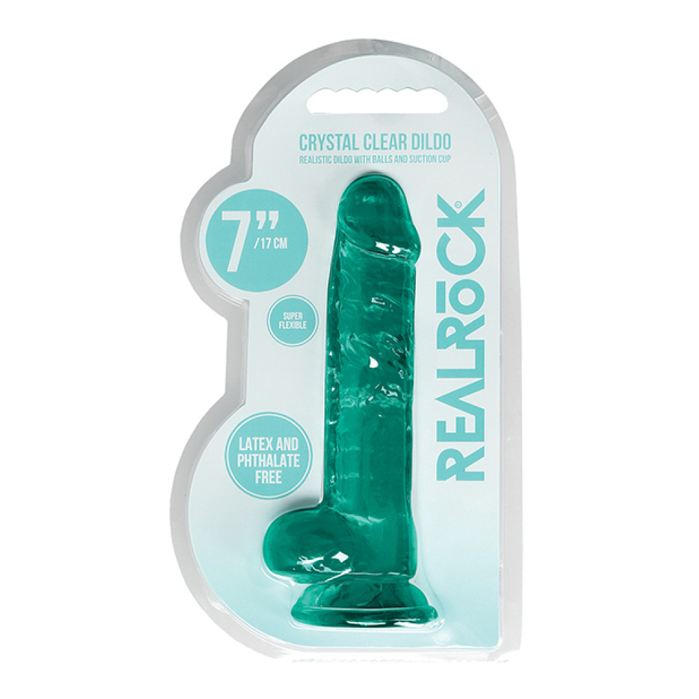 Shots RealRock Realistic Crystal Clear 7" Dildo w/Balls - Turquoise