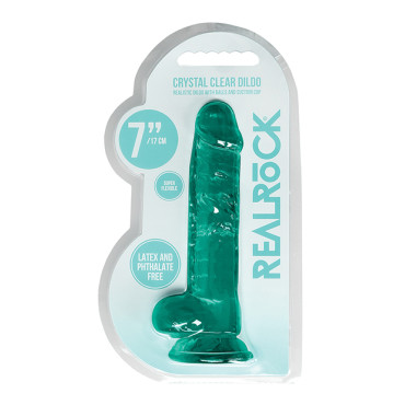 Shots RealRock Realistic Crystal Clear 7" Dildo w/Balls - Turquoise