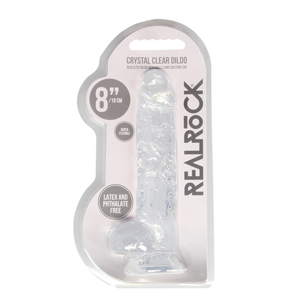 Shots RealRock Realistic Crystal Clear 8" Dildo w/Balls - Transparent Clear