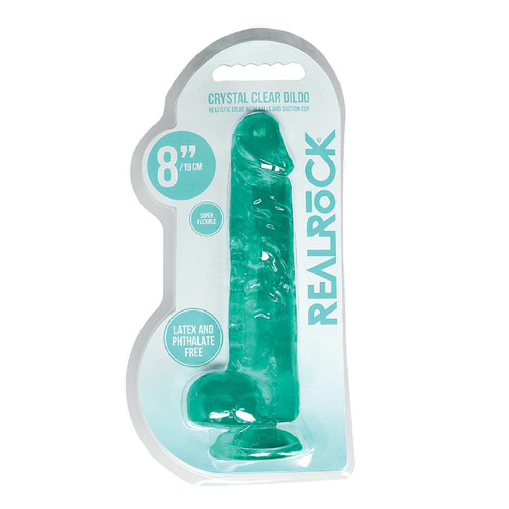 Shots RealRock Realistic Crystal Clear 8" Dildo w/Balls - Turquoise