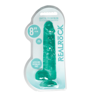 Shots RealRock Realistic Crystal Clear 8" Dildo w/Balls - Turquoise
