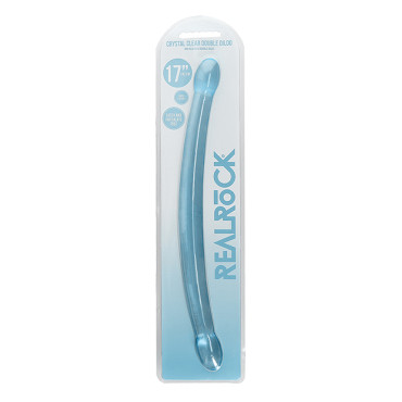 Shots RealRock Crystal Clear 17" Double Dildo  - Blue
