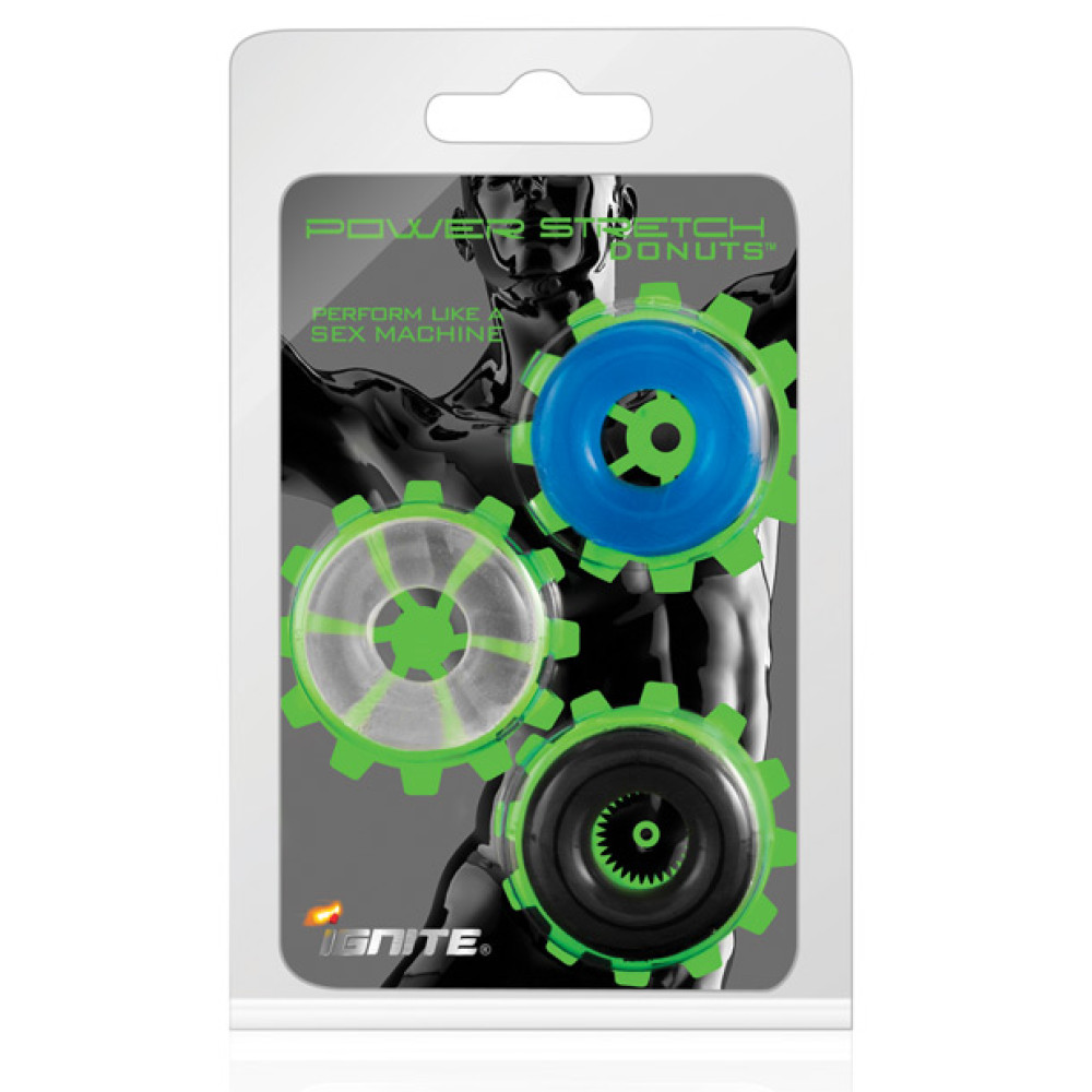 Ignite Power Stretch Donuts Cockrings - Pack of 3 Black/Clear/Blue