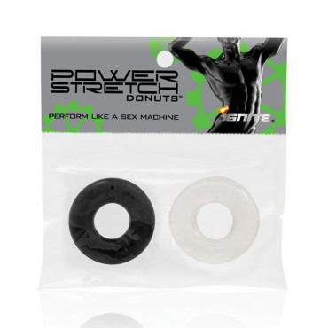 Ignite Power Stretch Donut Cock Ring - Clear/Black Pack of 2