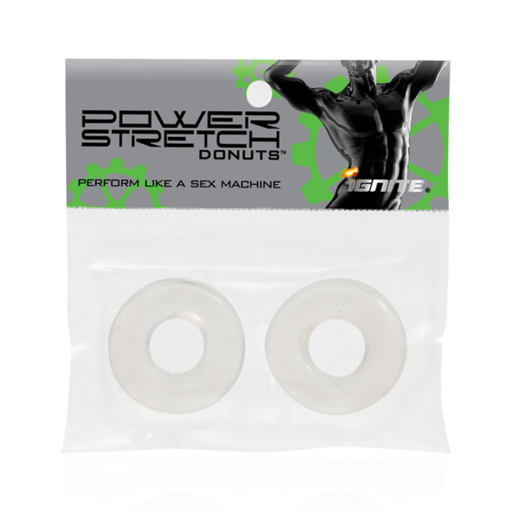 Ignite Power Stretch Donut Cock Ring - Clear Pack of 2