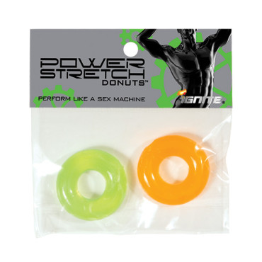 Ignite Power Stretch Donut Cock Ring - Orange/Green Pack of 2