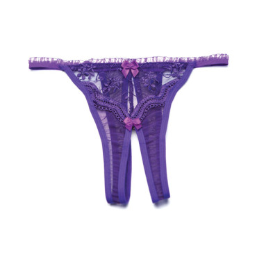 Scalloped Embroidery Crotchless Panty Purple O/S
