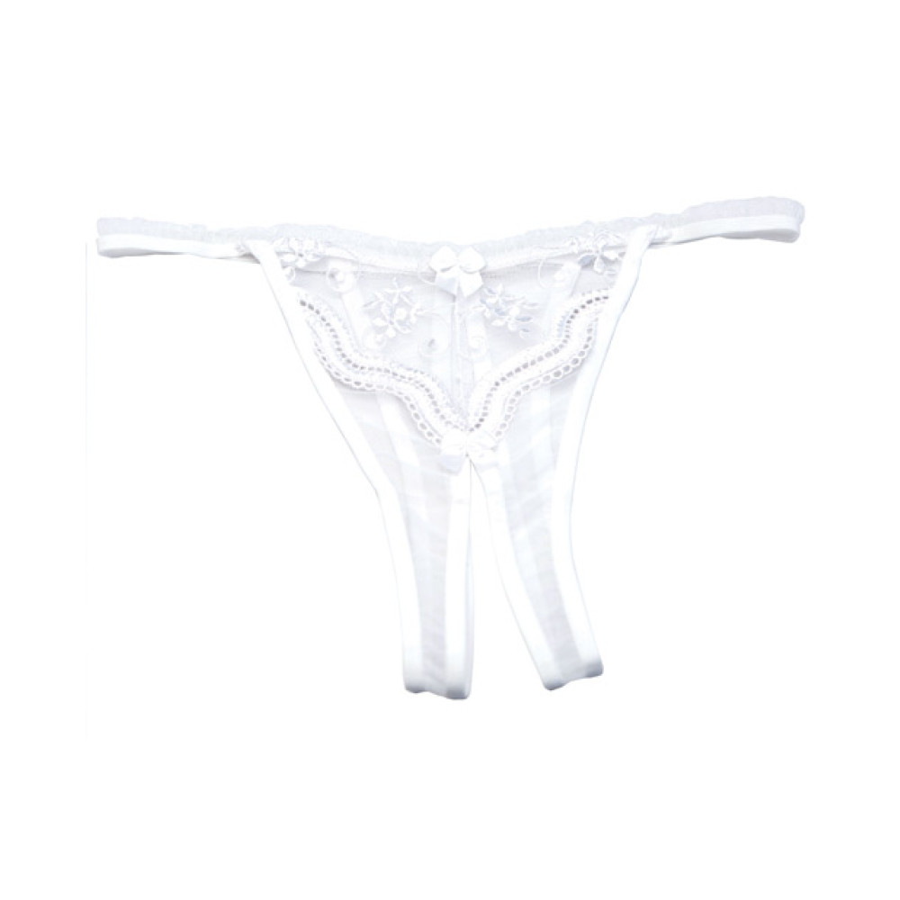 Scalloped Embroidery Crotchless Panty White O/S