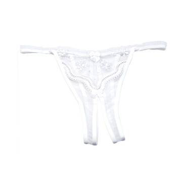 Scalloped Embroidery Crotchless Panty White O/S