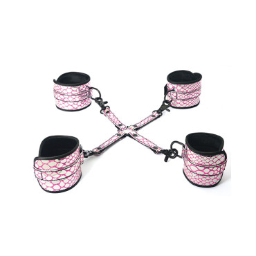 Spartacus Faux Leather Wrist & Ankle Restraints w/Hog Tie - Pink