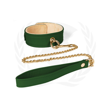Spartacus Plush Lined PU Collar & Chained Leash - Green