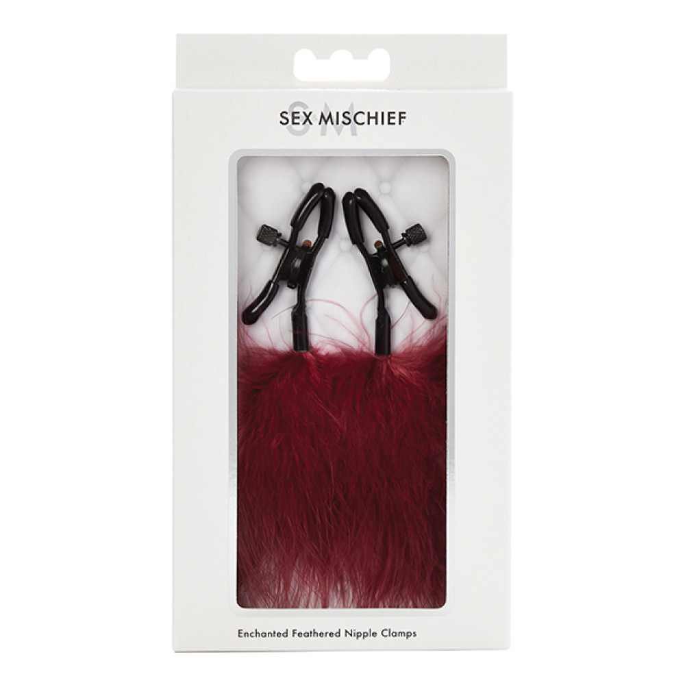 Sex & Mischief Enchanted Feather Nipple Clamps - Burgundy