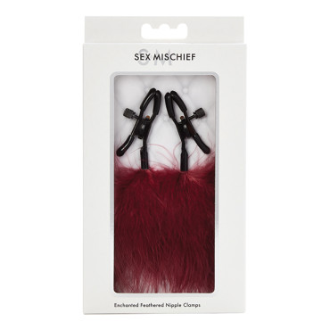 Sex & Mischief Enchanted Feather Nipple Clamps - Burgundy
