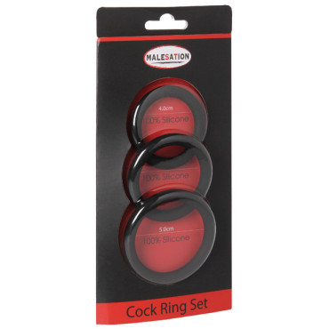 MALESATION Cock Ring Set - Pack of 3 Black