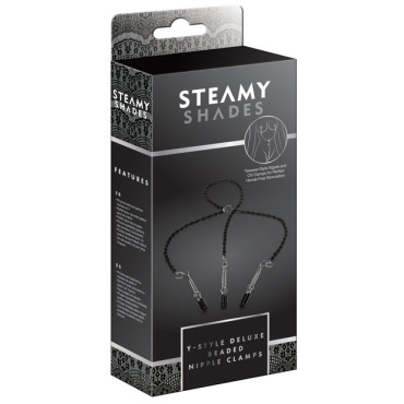Steamy Shades Y-Style Deluxe Beaded Nipple Clamps - Black/Silver