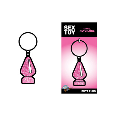Wood Rocket Sex Toy Butt Plug Keychain - Pink Glitter