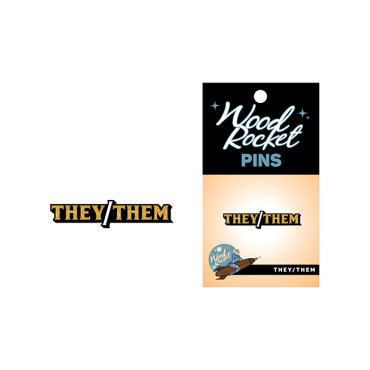 Wood Rocket They/Them Pin - Black/Gold