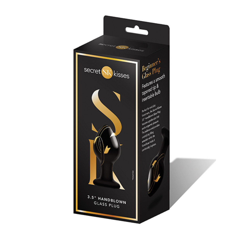 Secret Kisses 3.5" Handblown Glass Plug - Black/Gold
