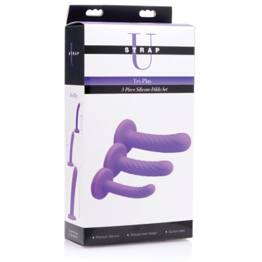 Strap U Tri-Play Silicone Dildo - Set of 3 Purple