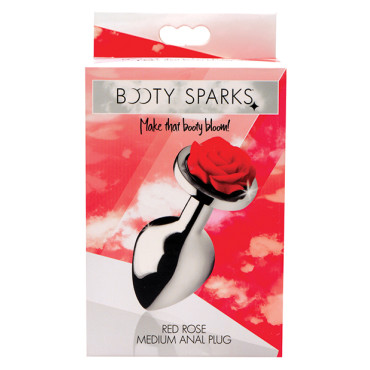 Booty Sparks Red Rose Anal Plug Medium - Silver