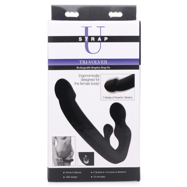 Strap U Tri-Volver 7x Vibrating Strapless Strap on - Black