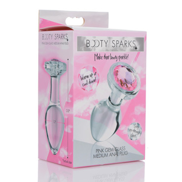Booty Sparks Pink Gem Glass Anal Plug - Medium