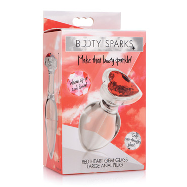 Booty Sparks Red Heart Gem Glass Anal Plug - Large