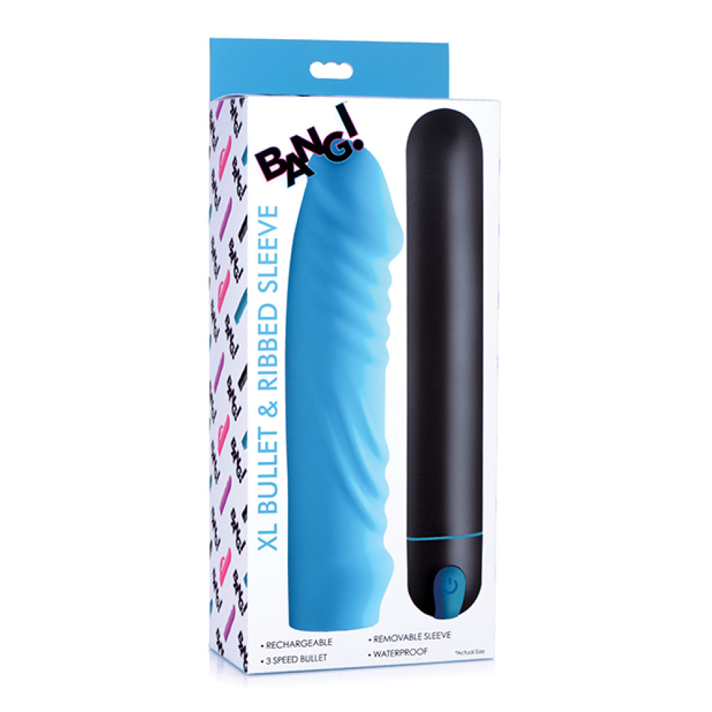 Bang! XL Bullet & Ribbed Silicone Sleeve - Blue