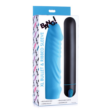 Bang! XL Bullet & Ribbed Silicone Sleeve - Blue
