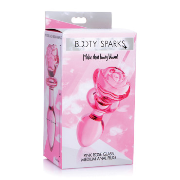 Booty Sparks Pink Rose Glass Anal Plug - Medium