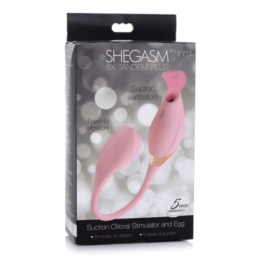 Inmi Shegasm 8x Tandem Plus Silicone Suction Clit Stimulator & Egg - Pink