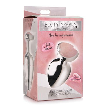 Booty Sparks Gemstones Rose Quartz Heart Anal Plug - Large