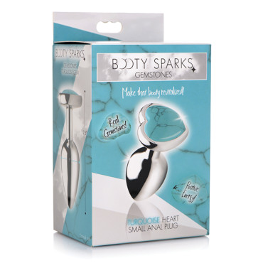 Booty Sparks Gemstones Turquoise Heart Anal Plug - Small