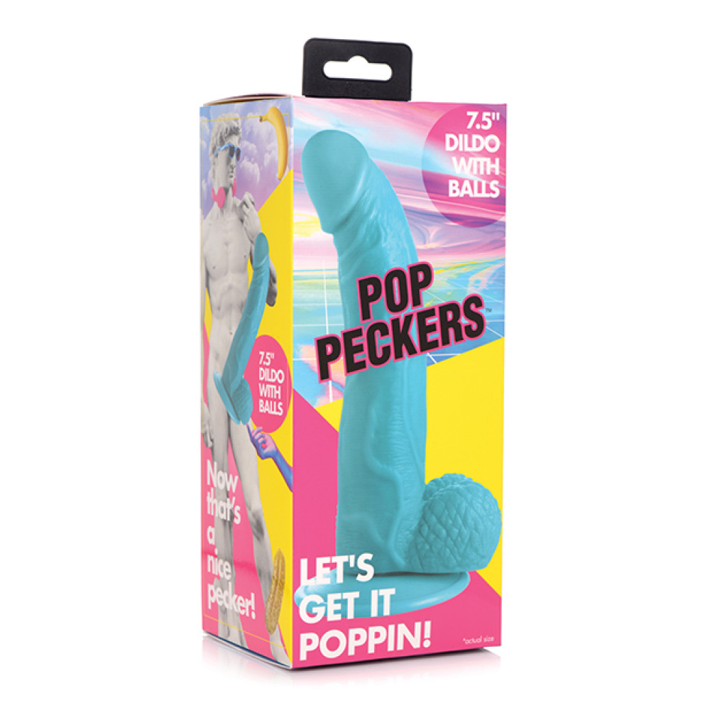 Pop Peckers 7.5" Dildo w/Balls - Blue