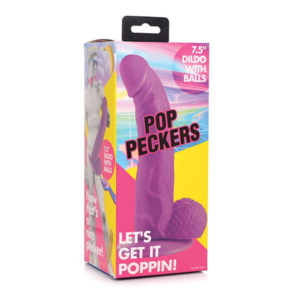 Pop Peckers 7.5" Dildo w/Balls - Purple