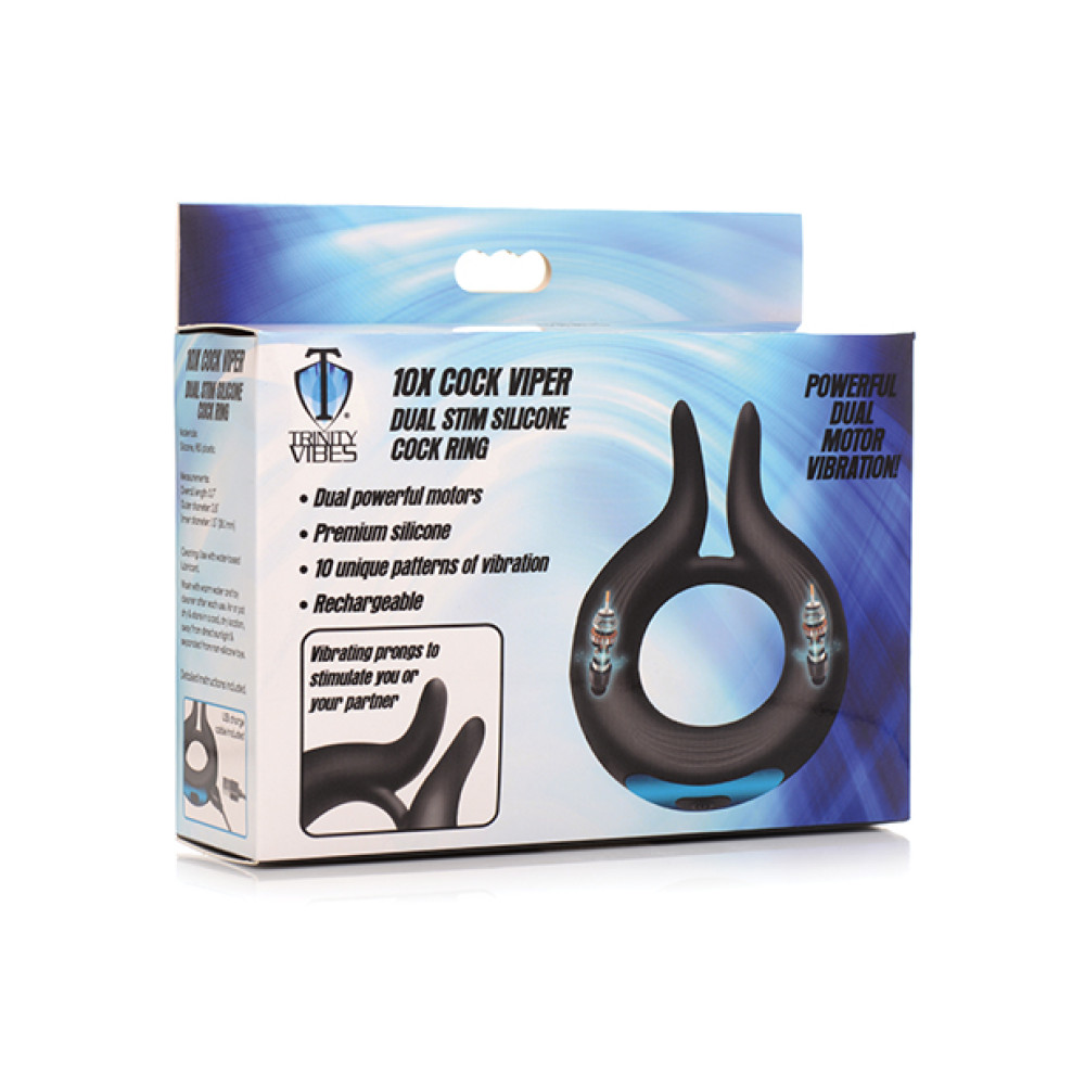Trinity Men 10X Cock Viper Dual Stimulation Silicone Cock Ring - Black Trinity Men 10X Cock Viper Dual Stimulation Silicone Cock Ring - Black