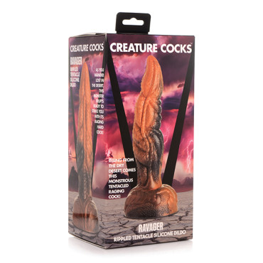 Creature Cocks Ravager Rippled Tentacle Silicone Dildo  - Orange/Black