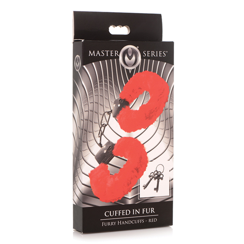 Master Series Cuffed in Fur Furry Handcuffs - Red
