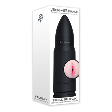 Zero Tolerance Shell Shock Rechargeable Vibrating Stroker - Black/Flesh