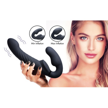 Ergo-Fit Twist Inflatable Vibrating Silicone Strapless Strap-on - Black