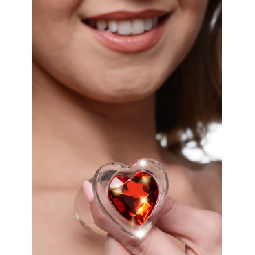 Red Heart Gem Glass Anal Plug - Medium