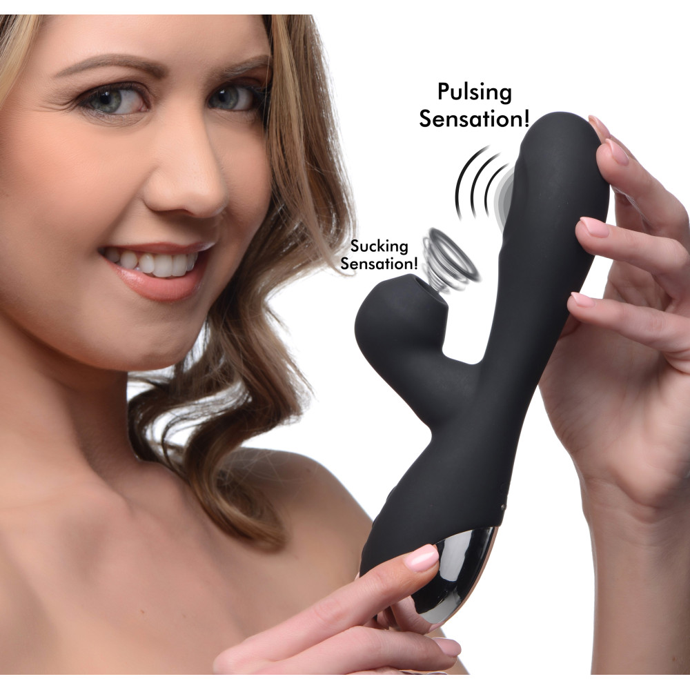 10X Silicone Suction Rabbit Vibrator - Black