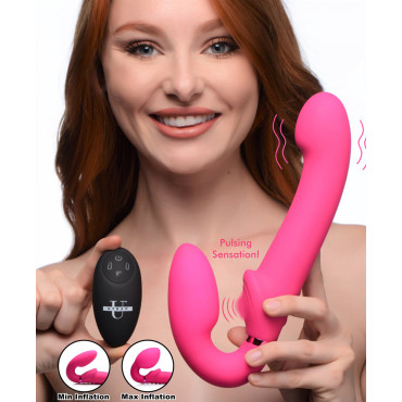 10X Remote Control Ergo-Fit G-Pulse Inflatable and Vibrating Strapless Strap-on - Pink